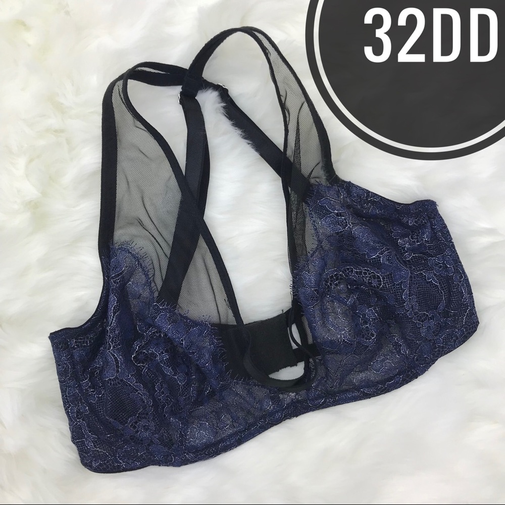 [Victoria's Secret] Very Sexy Unlined Plunge Bra Size 32E/32DD Blue Silver Black